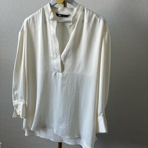 Zara Cream Sateen Shirt with Relaxed Fit